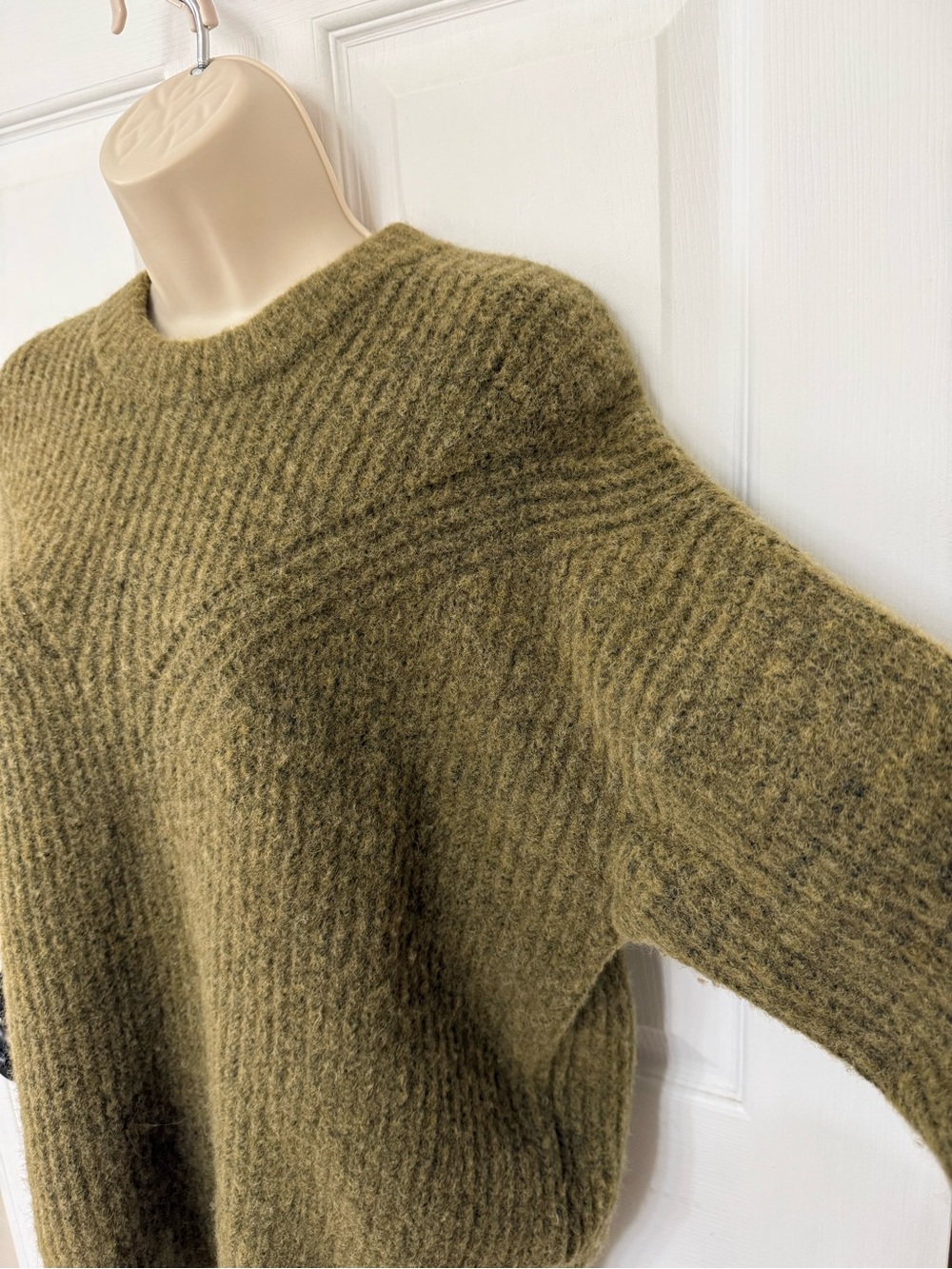 Madewell Belfiore Ribbed Pullover Sweater Heathered Fern Wool Camel Hair S - Picture 7 of 16
